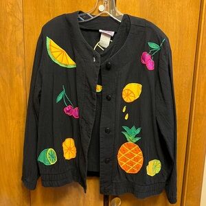 Vintage Southern Stitches and More Black Jacket and Tank with Fruit Appliqués